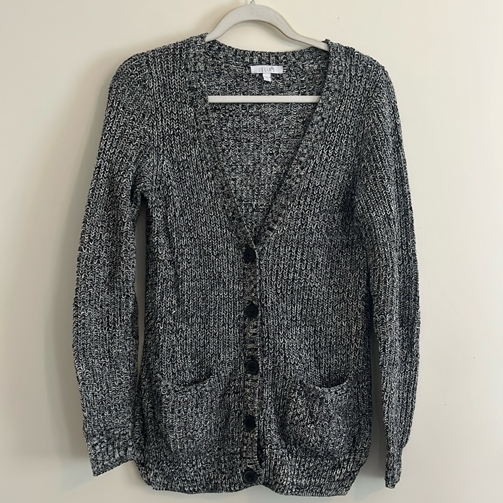 Delia's y2K Knit Cotton Cardigan Oversized Longline Cozy Office S Black casual